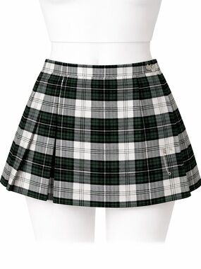 Size M McCarthy Women’s Plaid Pleated Mini Skirt Green Tartan A-Line